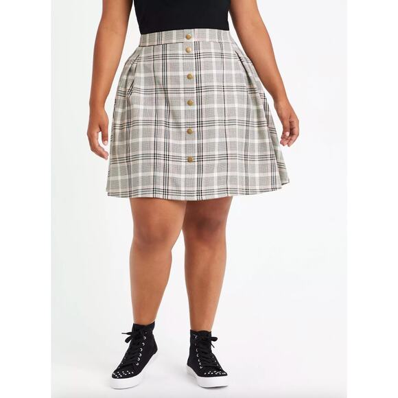 Torrid Mini Twill Button-Front Skirt Cream Plaid High Waist Size 2‎ 2X 18/20 - Picture 1 of 8